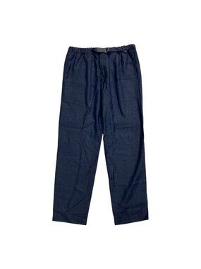 Louis Vuitton LV Logo Belt Wool Wide Easy Pants Shirred Lightweight Blue 44